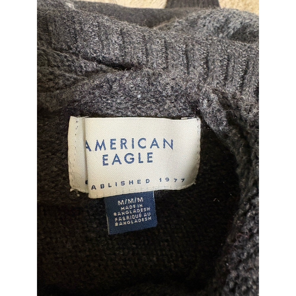 American Eagle Sweater Mens Size M Gray Aztec Southwestern Hooded Wool Blend - Picture 11 of 11